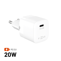 Síťová nabíječka FIXED Mini s USB-C výstupem a podporou PD, 20W, bílá