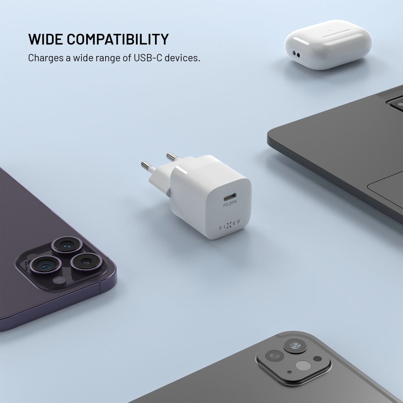 Síťová nabíječka FIXED Mini s USB-C výstupem a podporou PD, 20W, bílá