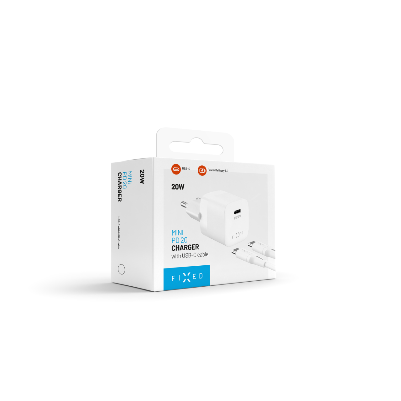 Set síťové nabíječky 20W s USB-C výstupem a USB-C/USB-C kabelu, podpora PD, 1,2 metr - Fixed Mini, bílý
