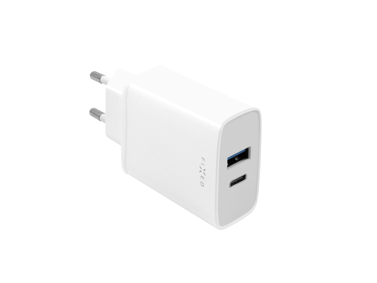 FIXED Síťová nabíječka s USB-C a USB výstupem, podpora PD, 30W, bílá