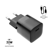 FIXED Set síťové nabíječky Mini s USB-C výstupem a USB-C/USB-C kabelu, podpora PD, 1 metr, 30W, černý
