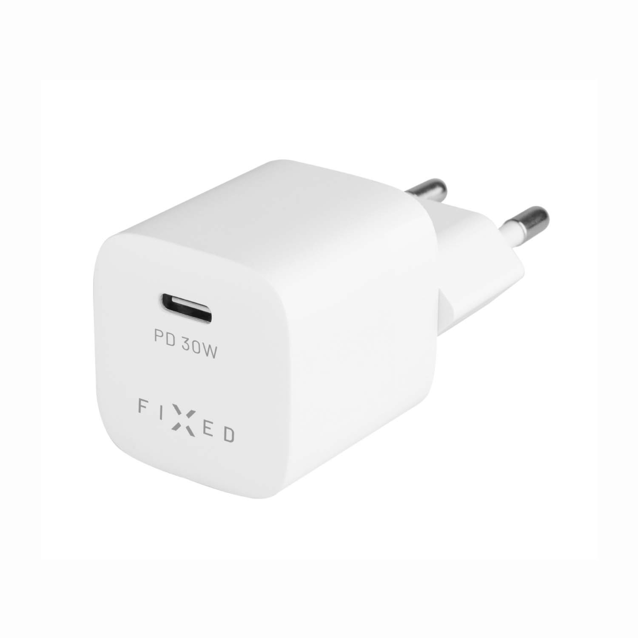 FIXED Set síťové nabíječky Mini s USB-C výstupem a USB-C/USB-C kabelu, podpora PD, 1 metr, 30W, bílý