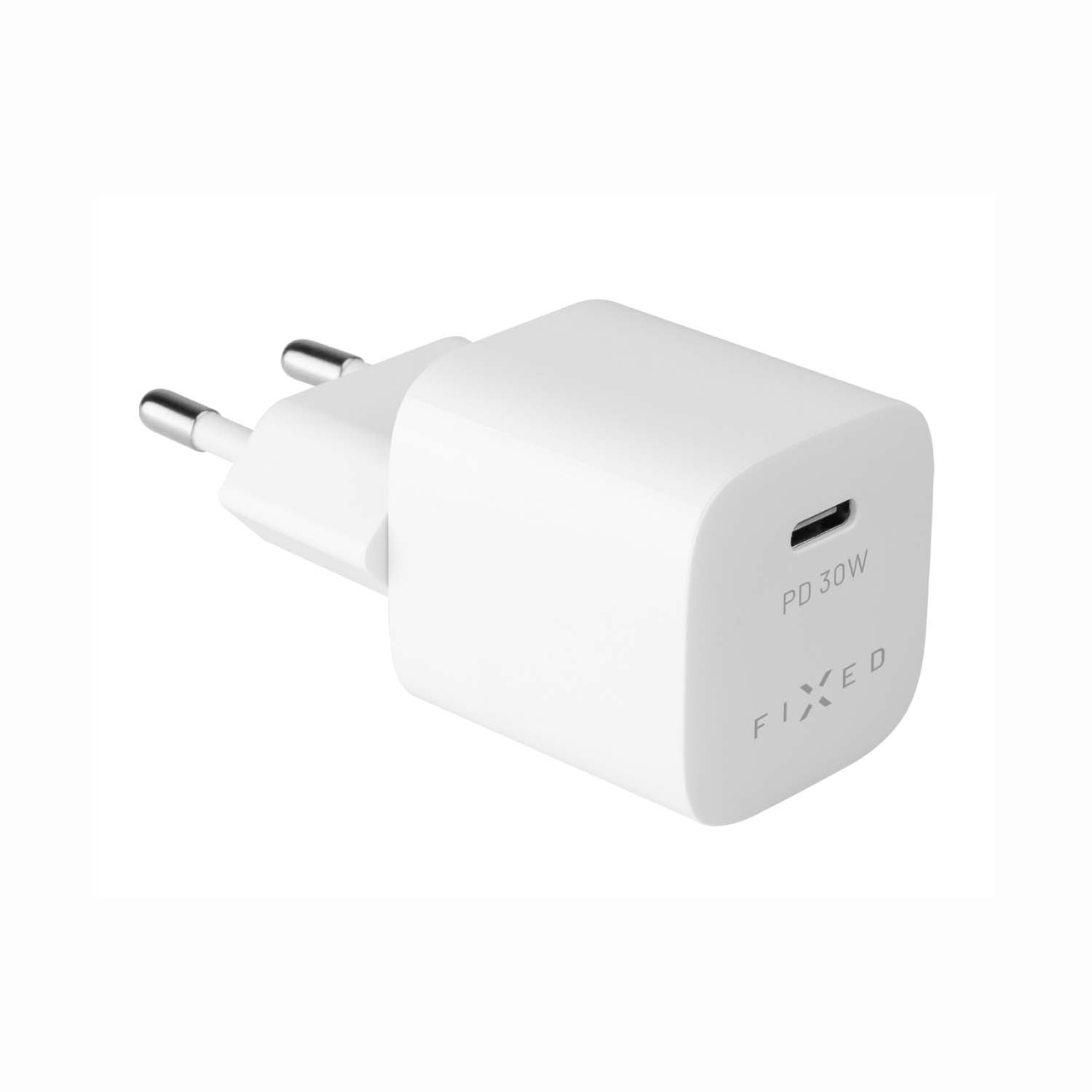 FIXED Set síťové nabíječky Mini s USB-C výstupem a USB-C/USB-C kabelu, podpora PD, 1 metr, 30W, bílý