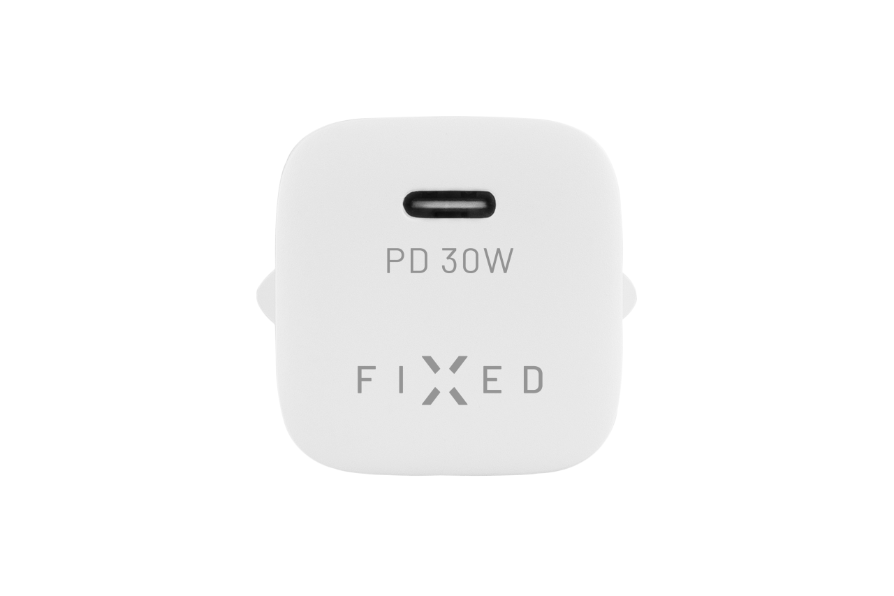 FIXED Set síťové nabíječky Mini s USB-C výstupem a USB-C/Lightning kabelu, podpora PD, 1.2 metr, MFI, 30W, bílý