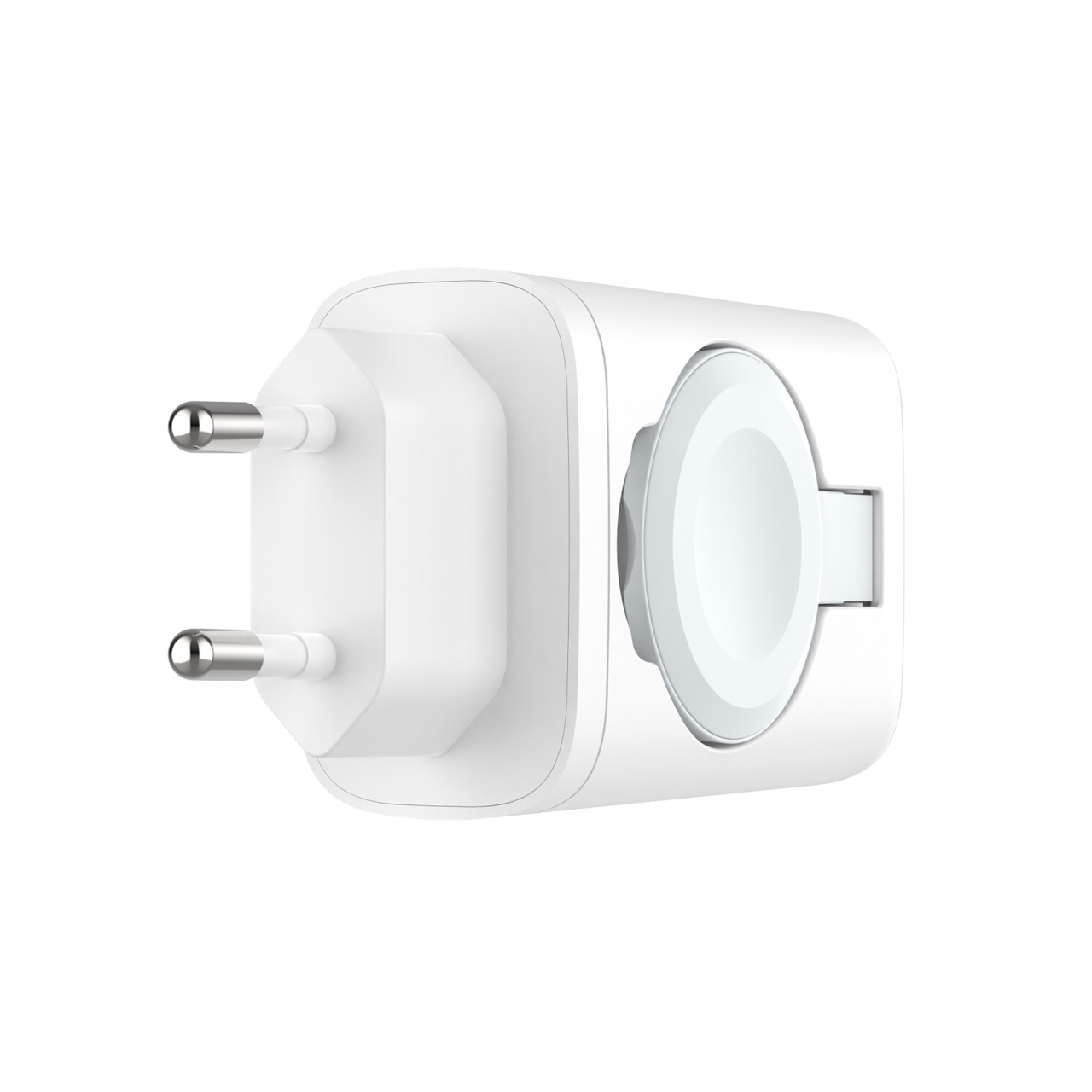 FIXED Síťová nabíječka Power Socket s USB-A a USB-C výstupem a vyklápěcí nabíječkou pro Apple Watch, 33W, bílá