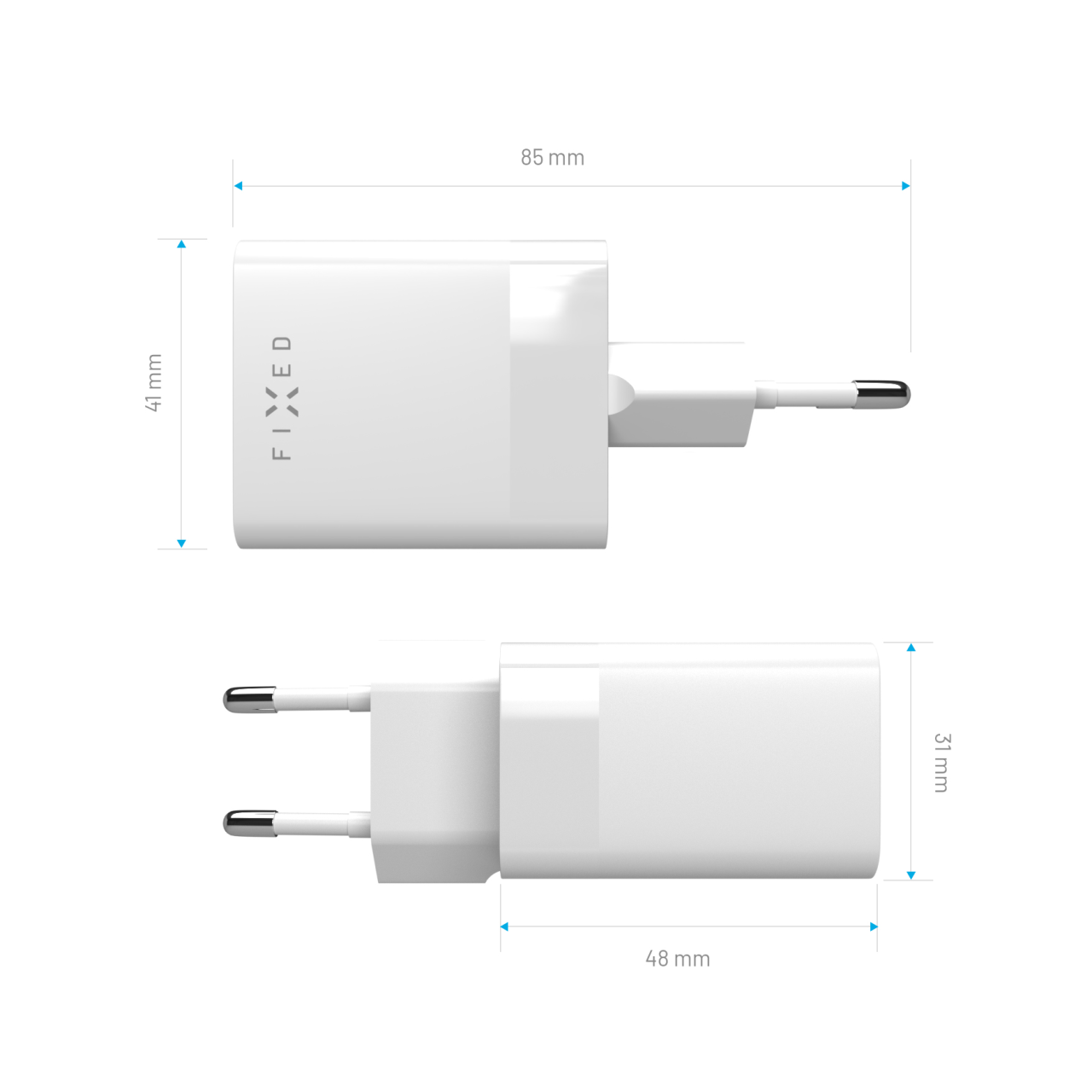FIXED Síťová nabíječka Mini s USB-C a USB výstupem, podpora PD, 45W, bílá