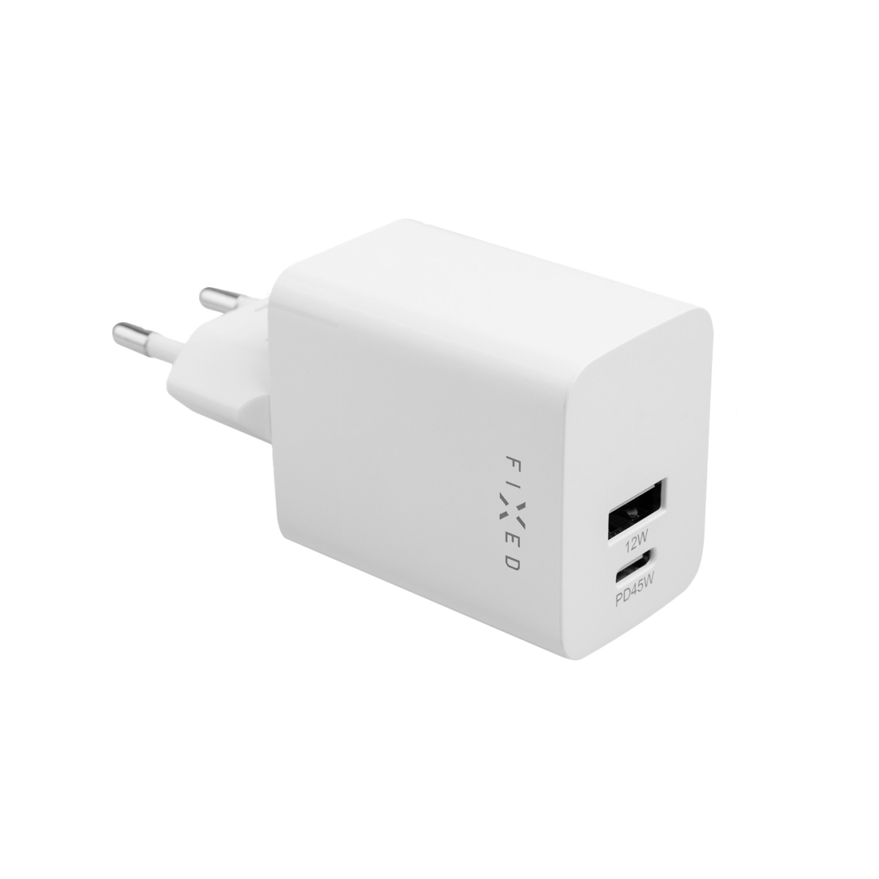 FIXED Síťová nabíječka Mini s USB-C a USB výstupem, podpora PD, 45W, bílá