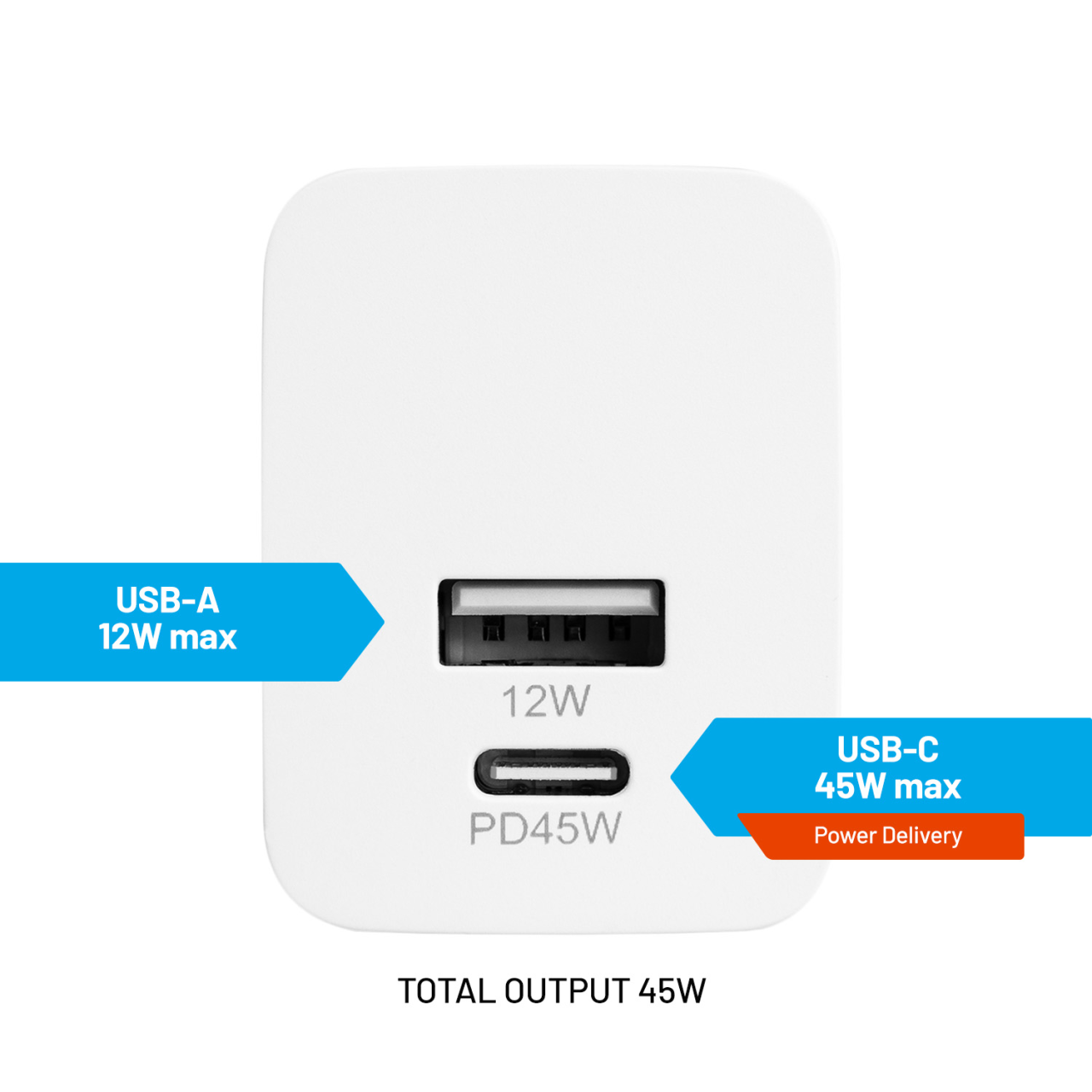 FIXED Síťová nabíječka Mini s USB-C a USB výstupem, podpora PD, 45W, bílá