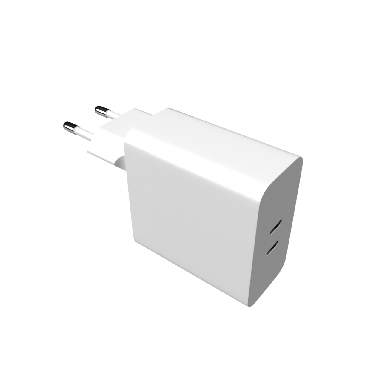 FIXED Síťová nabíječka s 2x USB-C výstupem, podpora PD, 65W, bílá