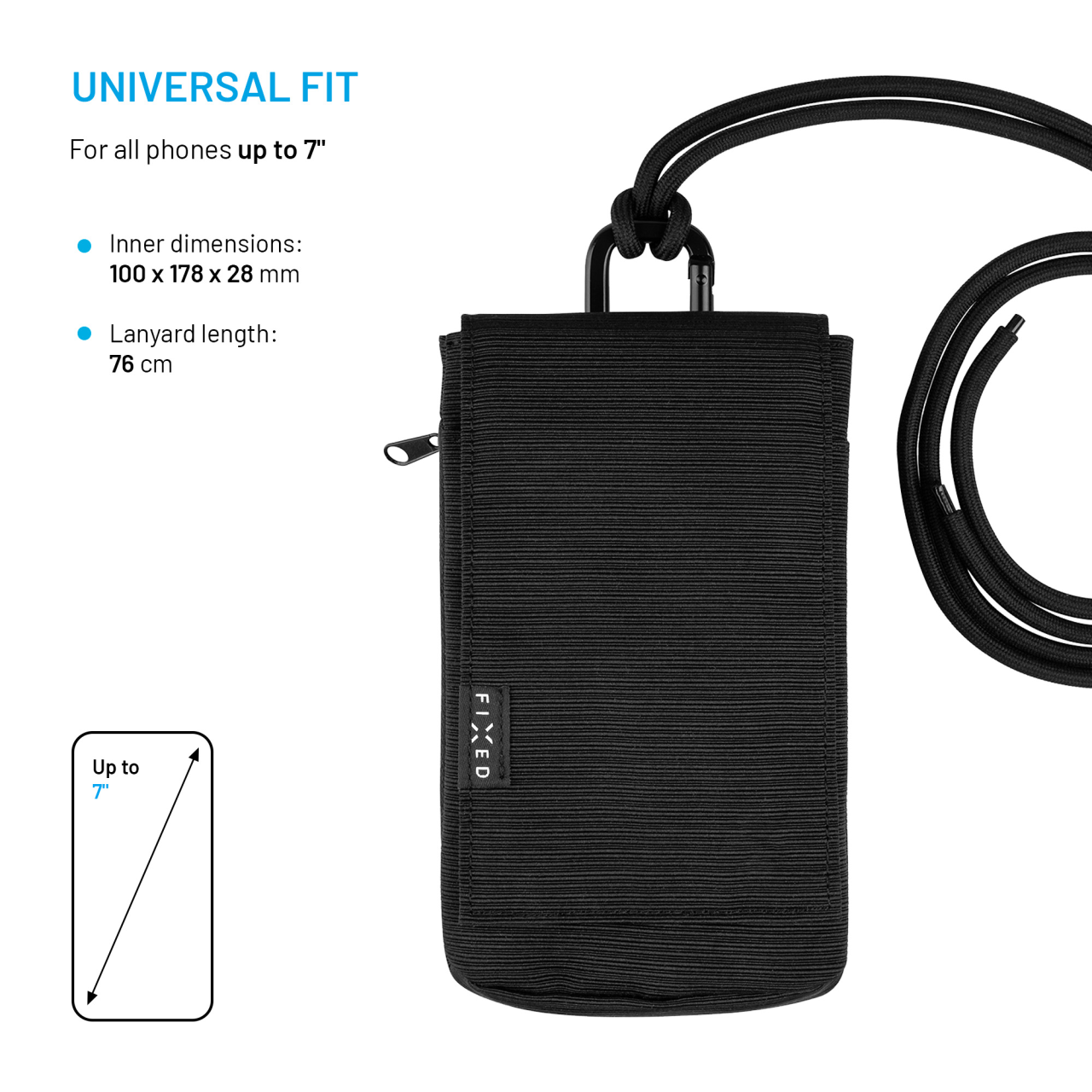 Taštička přes rameno s kapsou FIXED Camino Case pro mobilní telefony do 7", černá