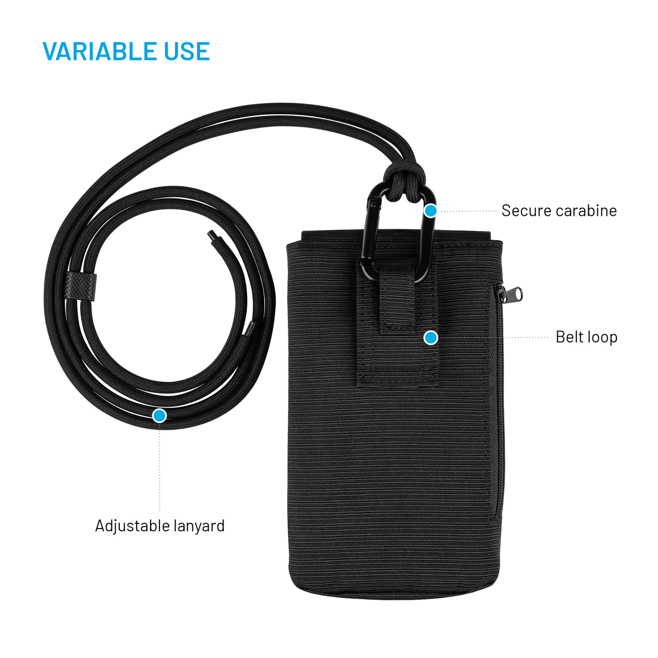 Taštička přes rameno s kapsou FIXED Camino Case pro mobilní telefony do 7", černá
