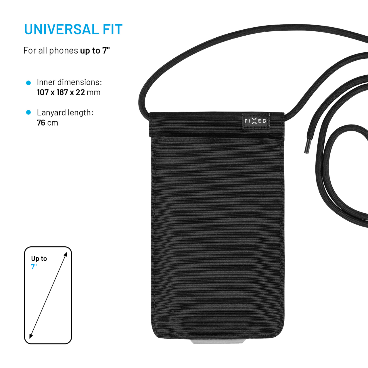 Taštička přes rameno s kapsou FIXED Camino Sling pro mobilní telefony do 7", černá