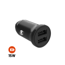 FIXED Autonabíječka s 2xUSB výstupem, 15W Smart Rapid Charge, černá