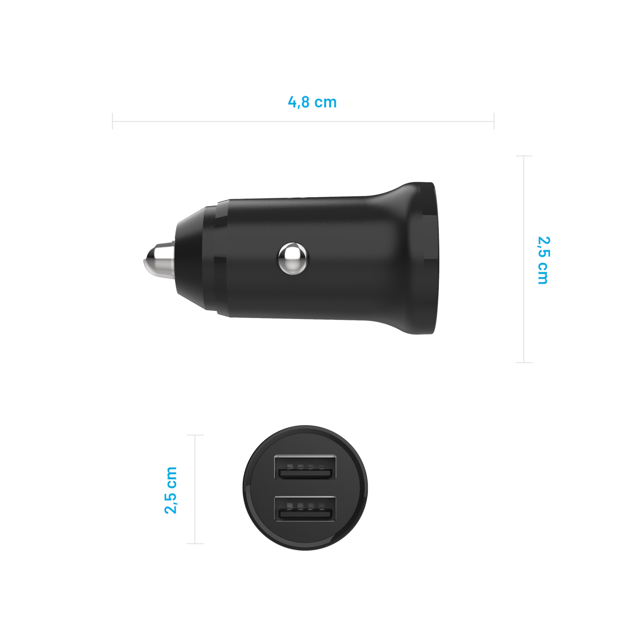 FIXED Autonabíječka s 2xUSB výstupem, 15W Smart Rapid Charge, černá
