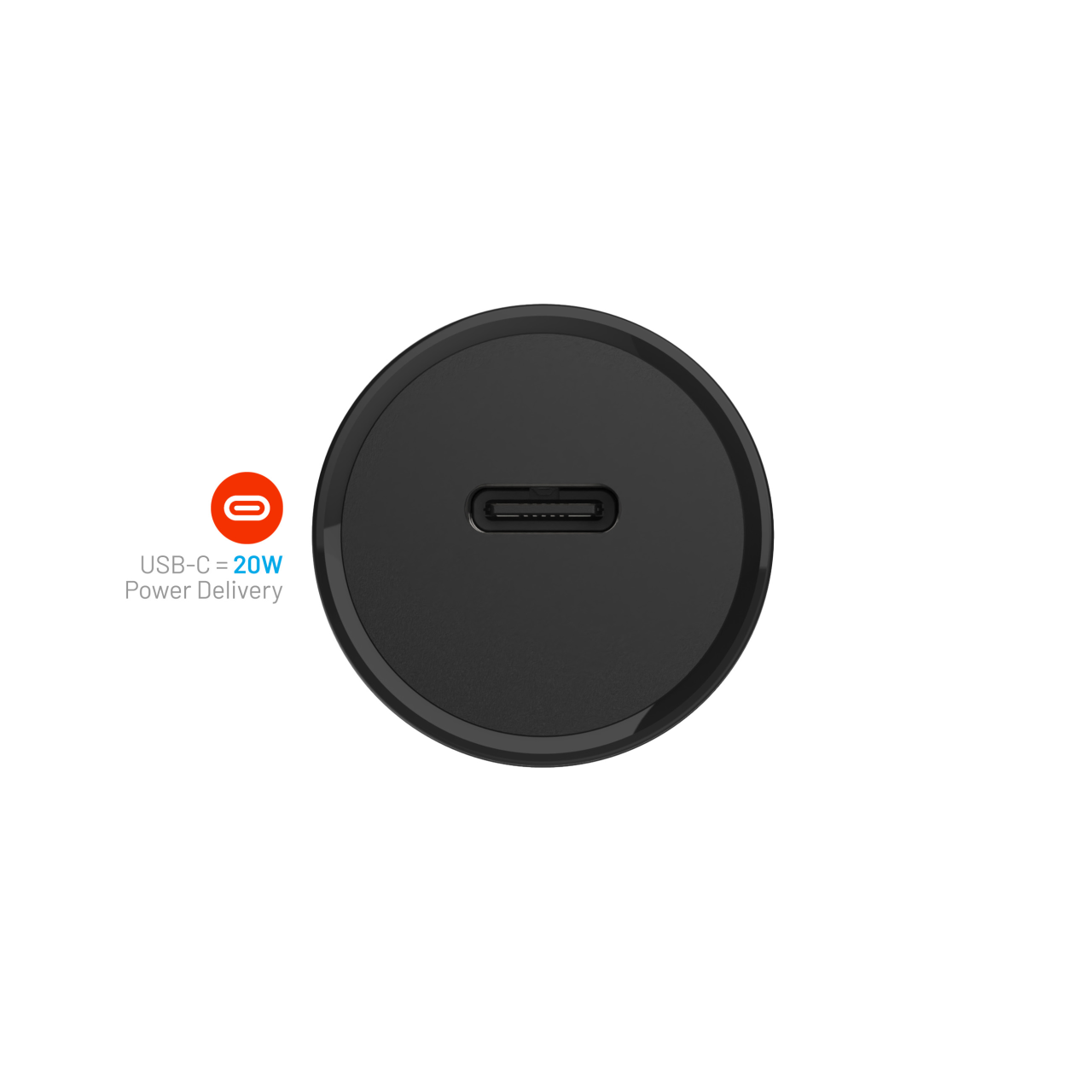 FIXED Autonabíječka s USB-C výstupem a podporou PD, 20W, černá