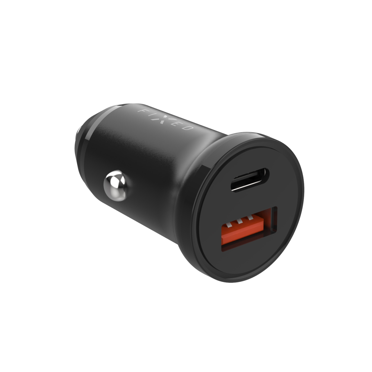 FIXED Autonabíječka s USB-C a USB výstupem a podporou PD, 20W, černá
