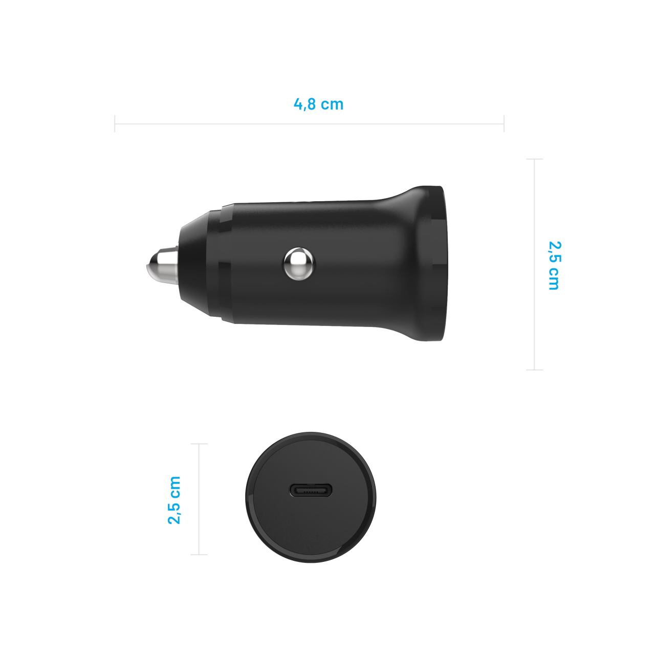 FIXED Autonabíječka s USB-C výstupem a podporou PD, 30W, černá