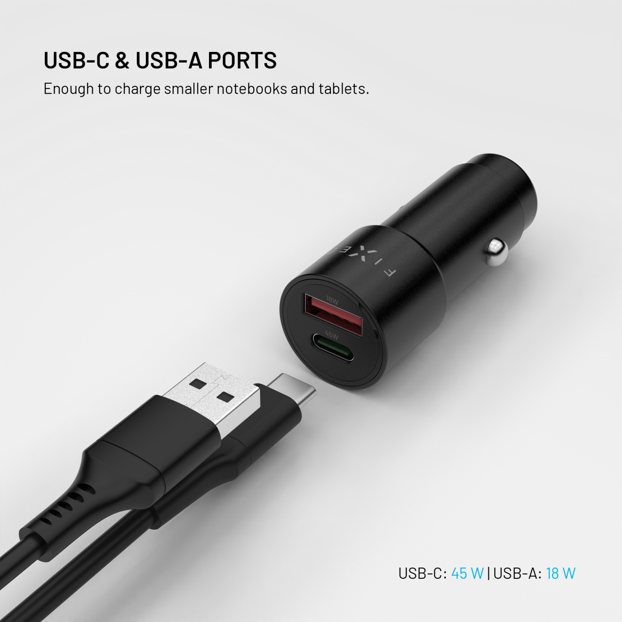 Autonabíječka FIXED USB-C + USB-A 63W černá