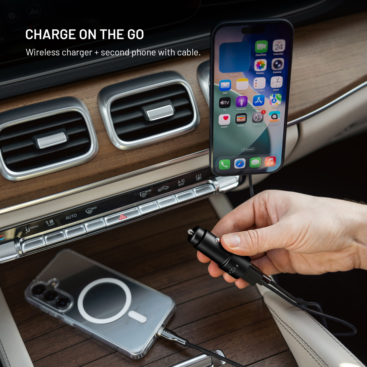 Autonabíječka FIXED USB-C + USB-A 63W černá