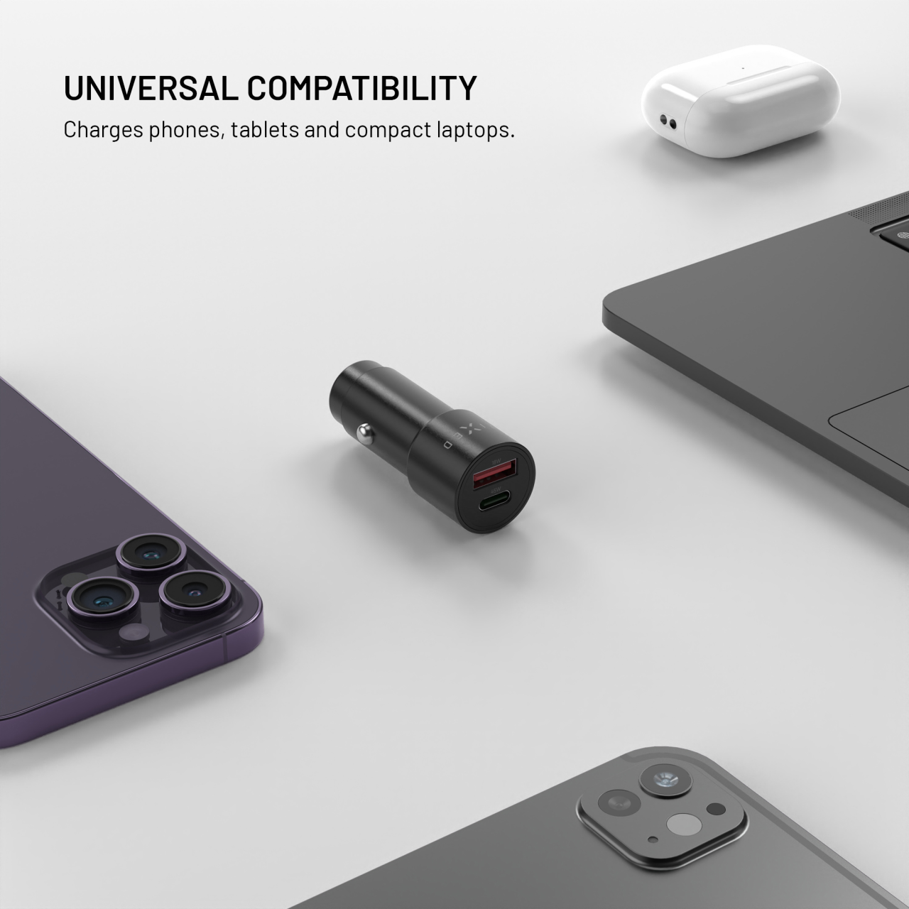 Autonabíječka FIXED USB-C + USB-A 63W černá