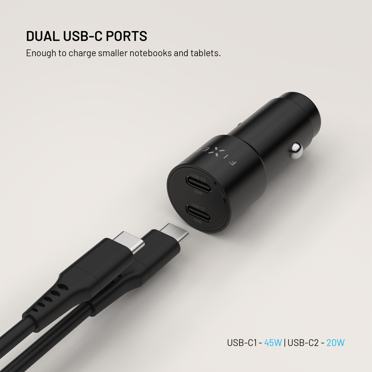Autonabíječka FIXED s 2xUSB-C výstupem, podpora PD 3.0, 65W, černá