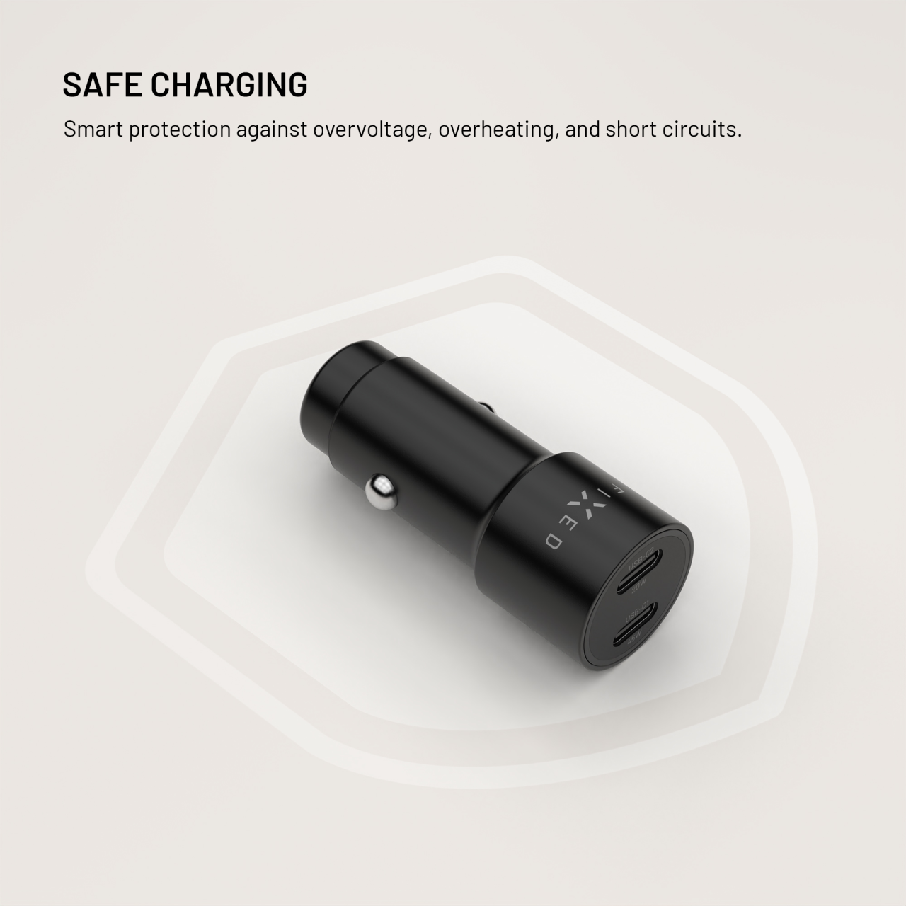 Autonabíječka FIXED s 2xUSB-C výstupem, podpora PD 3.0, 65W, černá
