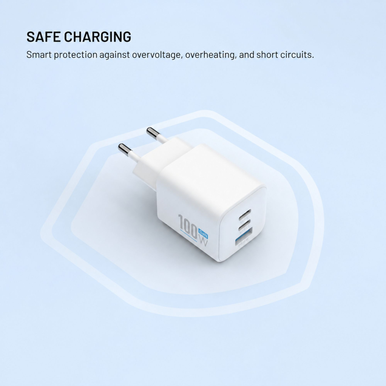 GaN nabíječka do sítě 100W s 2xUSB-C a USB výstupem, podpora PD - Fixed Mini, bílá