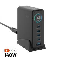 Dokovací GaN stanice FIXED 140W s displejem černá