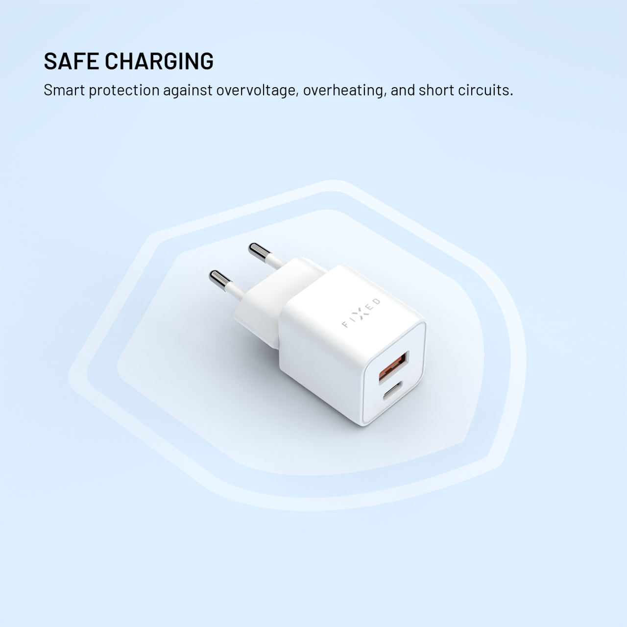 GaN nabíječka do sítě 30W s USB-C a USB výstupem a podporou PD - Fixed Mini, bílá