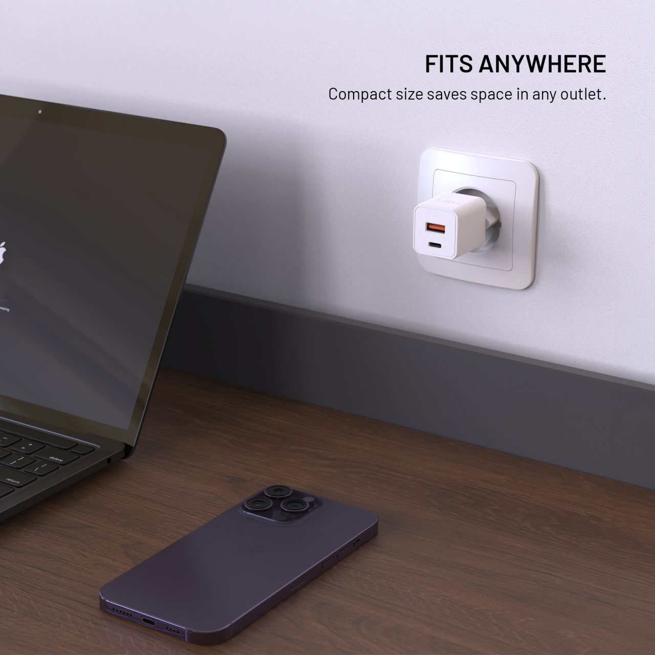 GaN nabíječka do sítě 30W s USB-C a USB výstupem a podporou PD - Fixed Mini, bílá