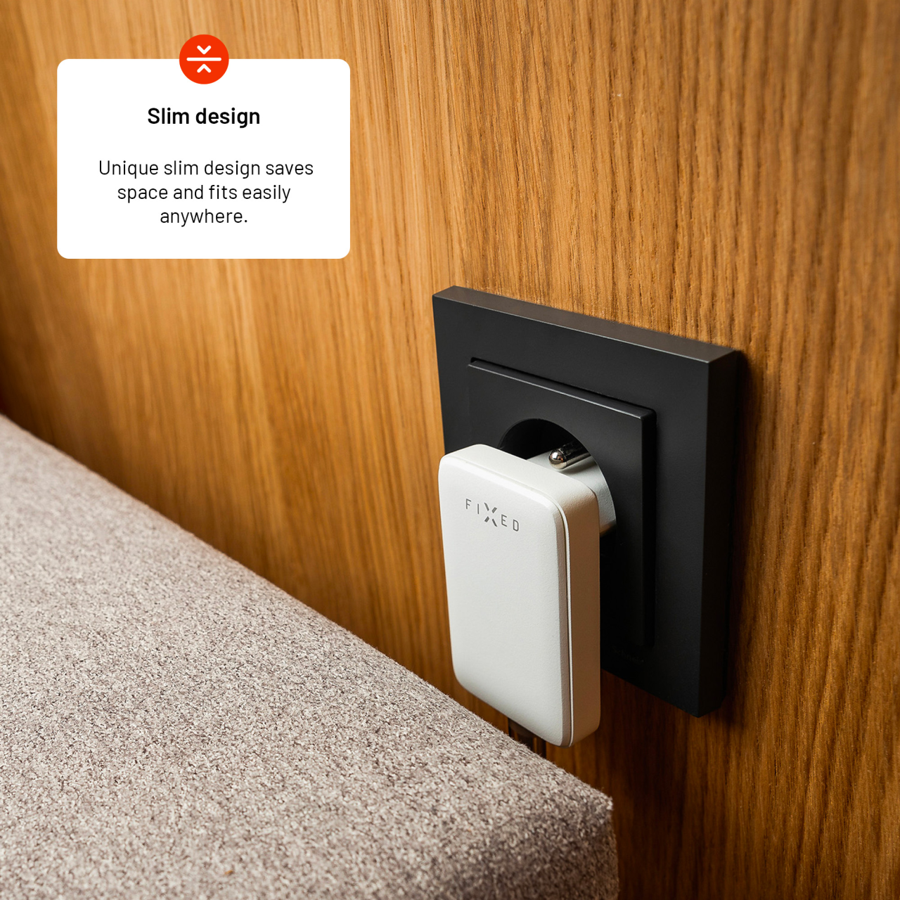 FIXED Síťová GaN nabíječka Slim s USB-C výstupem a podporou PD, 30W, bílá