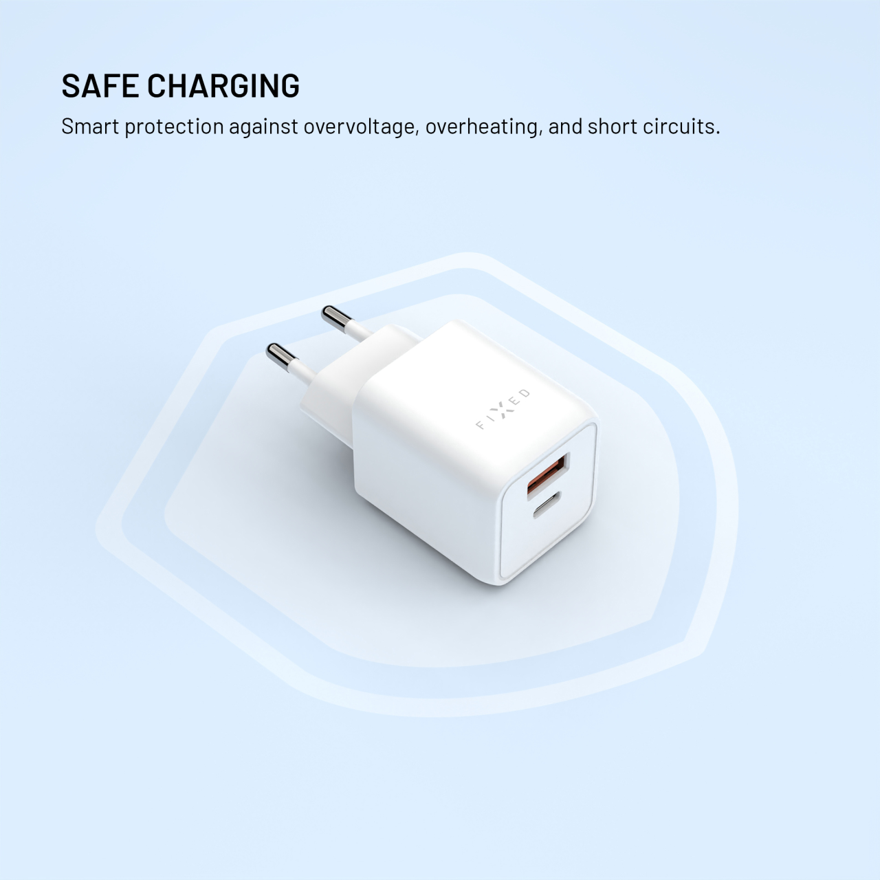 GaN nabíječka do sítě 45W s USB-C a USB výstupem a podporou PD - Fixed Mini, bílá