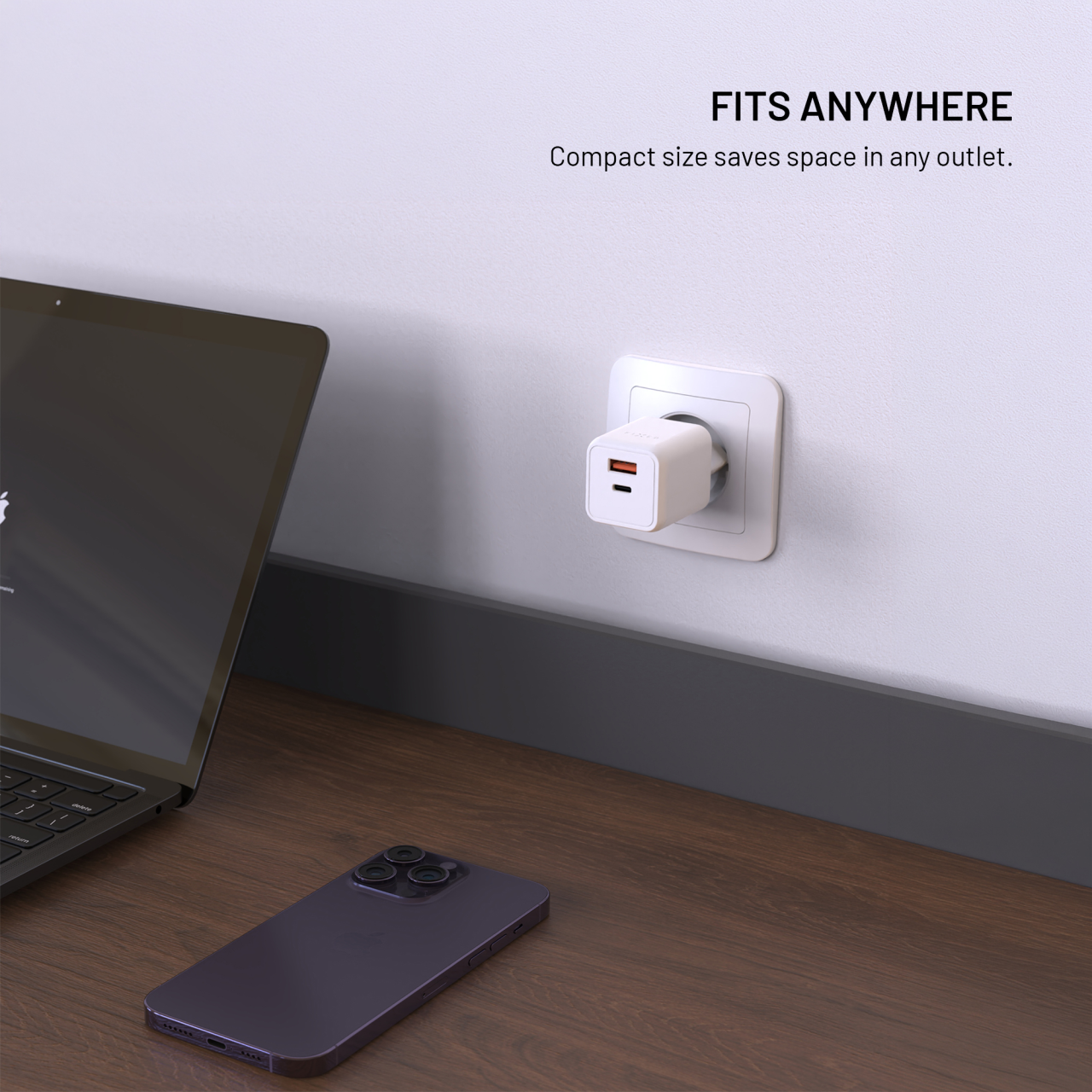 GaN nabíječka do sítě 45W s USB-C a USB výstupem a podporou PD - Fixed Mini, bílá