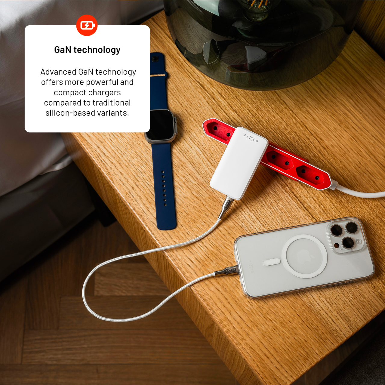 FIXED Síťová GaN nabíječka Slim s 2x USB-C výstupem a podporou PD, 45W, bílá