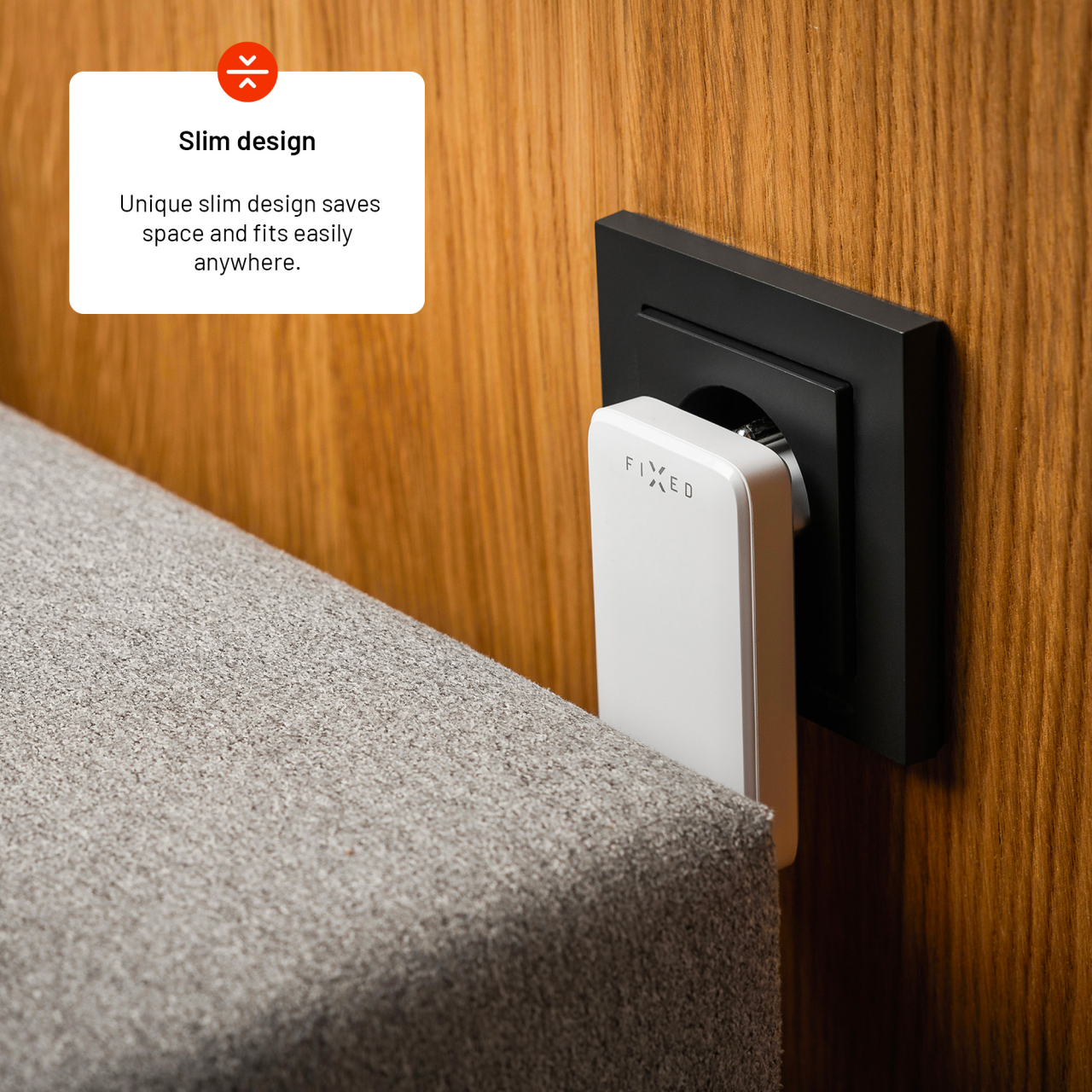 FIXED Síťová GaN nabíječka Slim s 2x USB-C výstupem a podporou PD, 45W, bílá