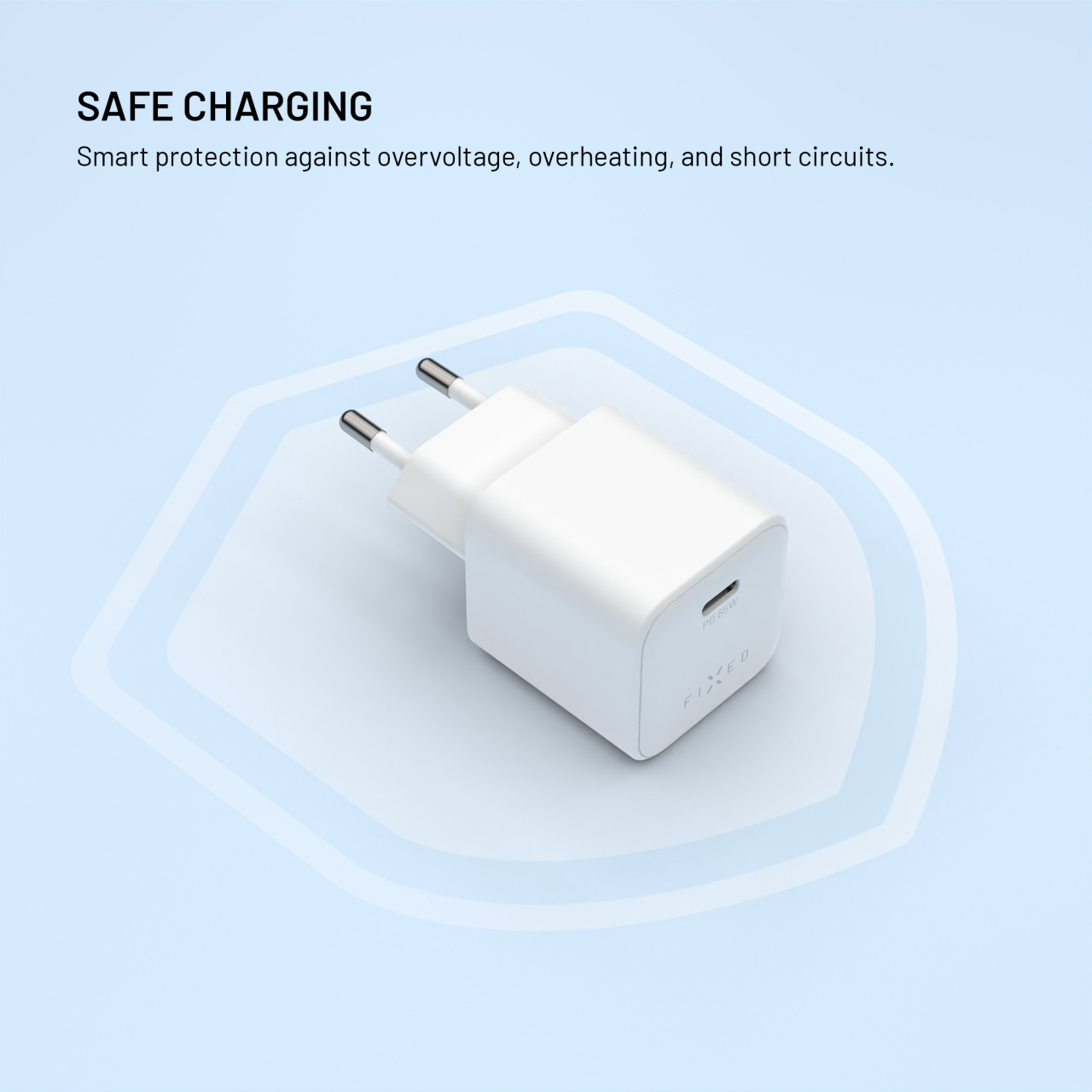 Set síťové GaN nabíječky FIXED Mini s USB-C výstupem a USB-C/USB-C kabelu, podpora PD, 2 metry, 65W, bílý
