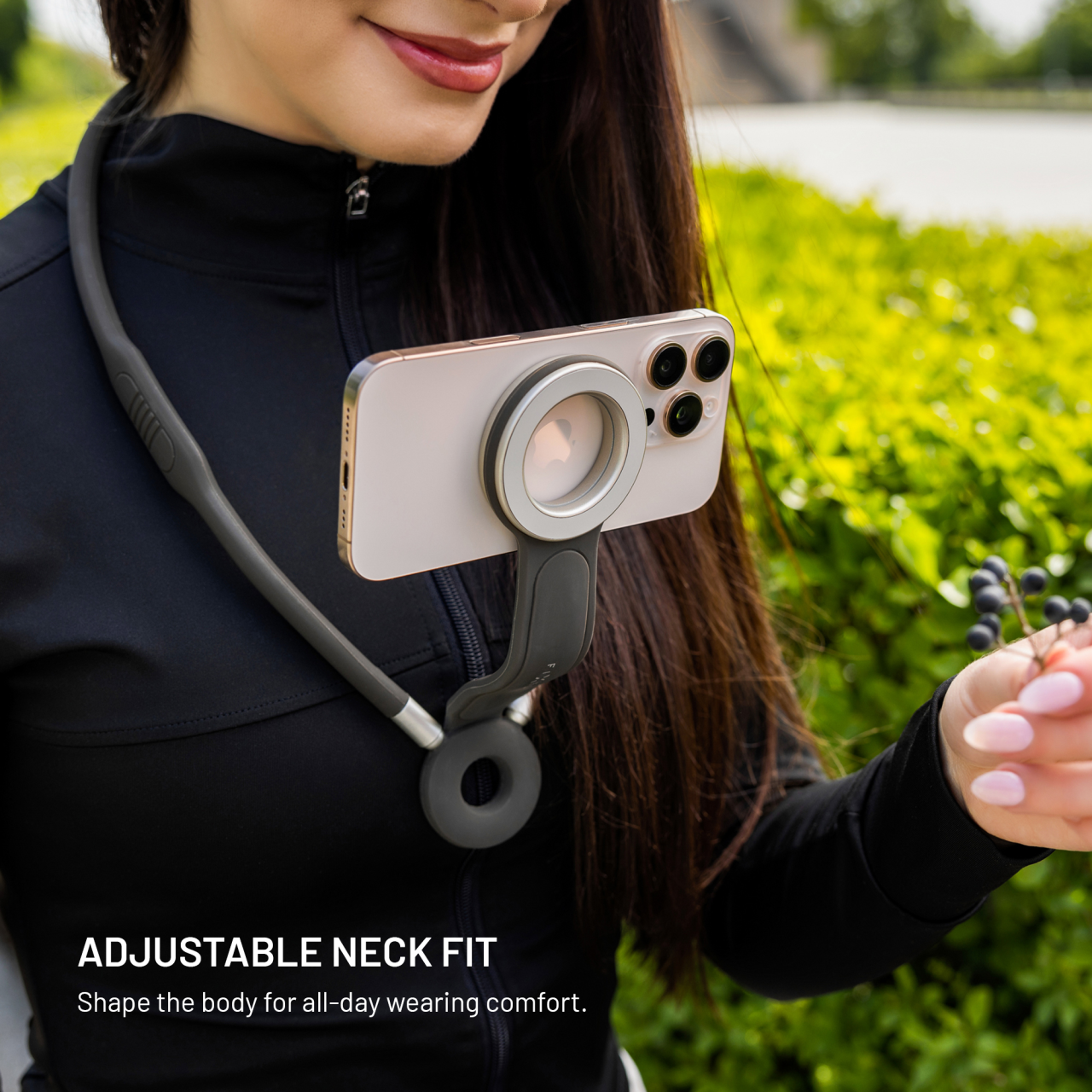 Držák telefonu na krk FIXED Creator Neck Phone Holder s podporou MagSafe, šedý