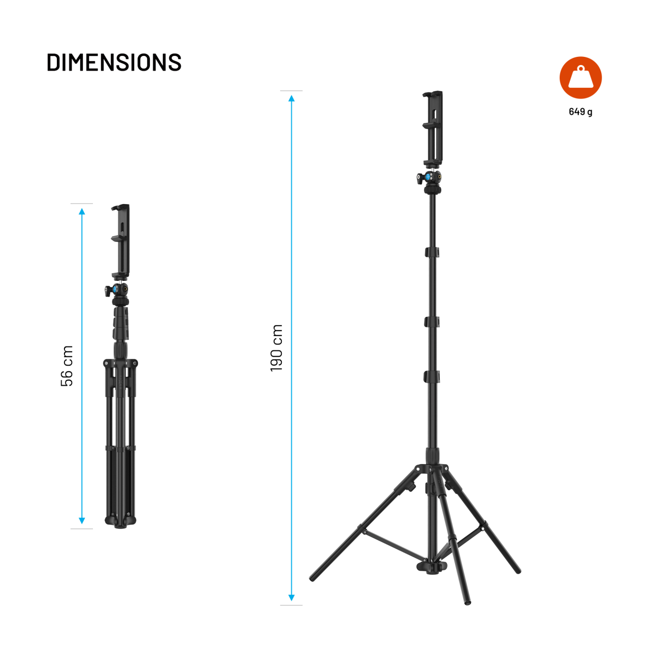Extra dlouhý stativ 1,9m, 1/4" závit - Fixed Creator Tripod, černý