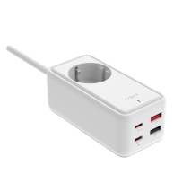 FIXED Síťový prodlužovací adaptér Charging Strip s 2x USB-C a 2x USB, GaN III, 3m, PD 65W, bílý