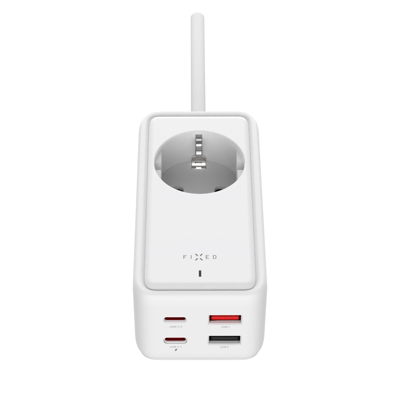 FIXED Síťový prodlužovací adaptér Charging Strip s 2x USB-C a 2x USB, GaN III, 3m, PD 65W, bílý