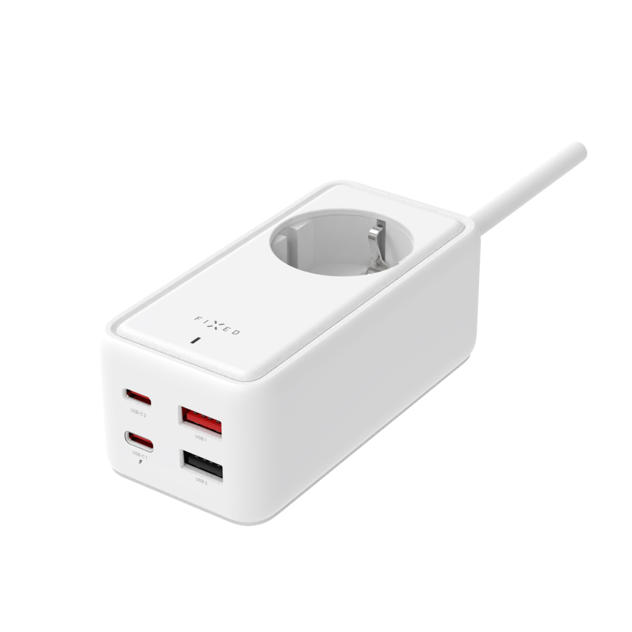 FIXED Síťový prodlužovací adaptér Charging Strip s 2x USB-C a 2x USB, GaN III, 3m, PD 65W, bílý
