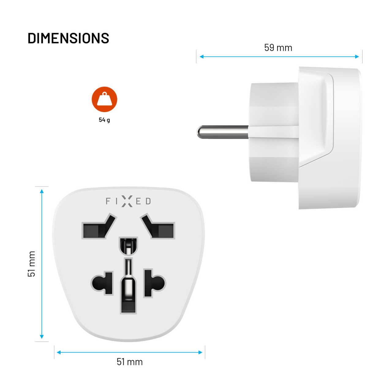 Adaptér FIXED EU Adapter 2 pro zapojení UK, US, AUS nabíječek do EU zásuvek, bílý