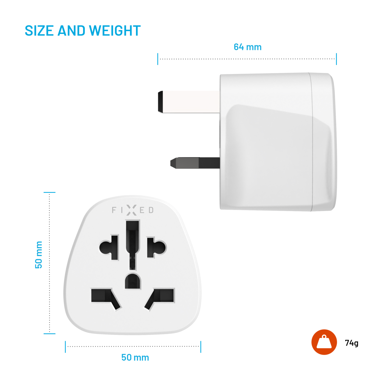 FIXED Adaptér UK  Adapter pro zapojení UK, US, AUS nabíječek do UK zásuvek, bílý