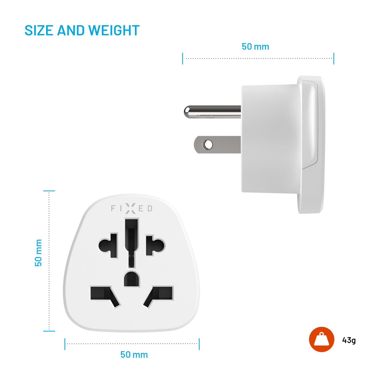 FIXED Adaptér USA Adapter pro zapojení UK, US, AUS nabíječek do USA zásuvek, bílý