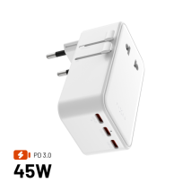 Cestovní adaptér FIXED Voyager Slim 45W bílý
