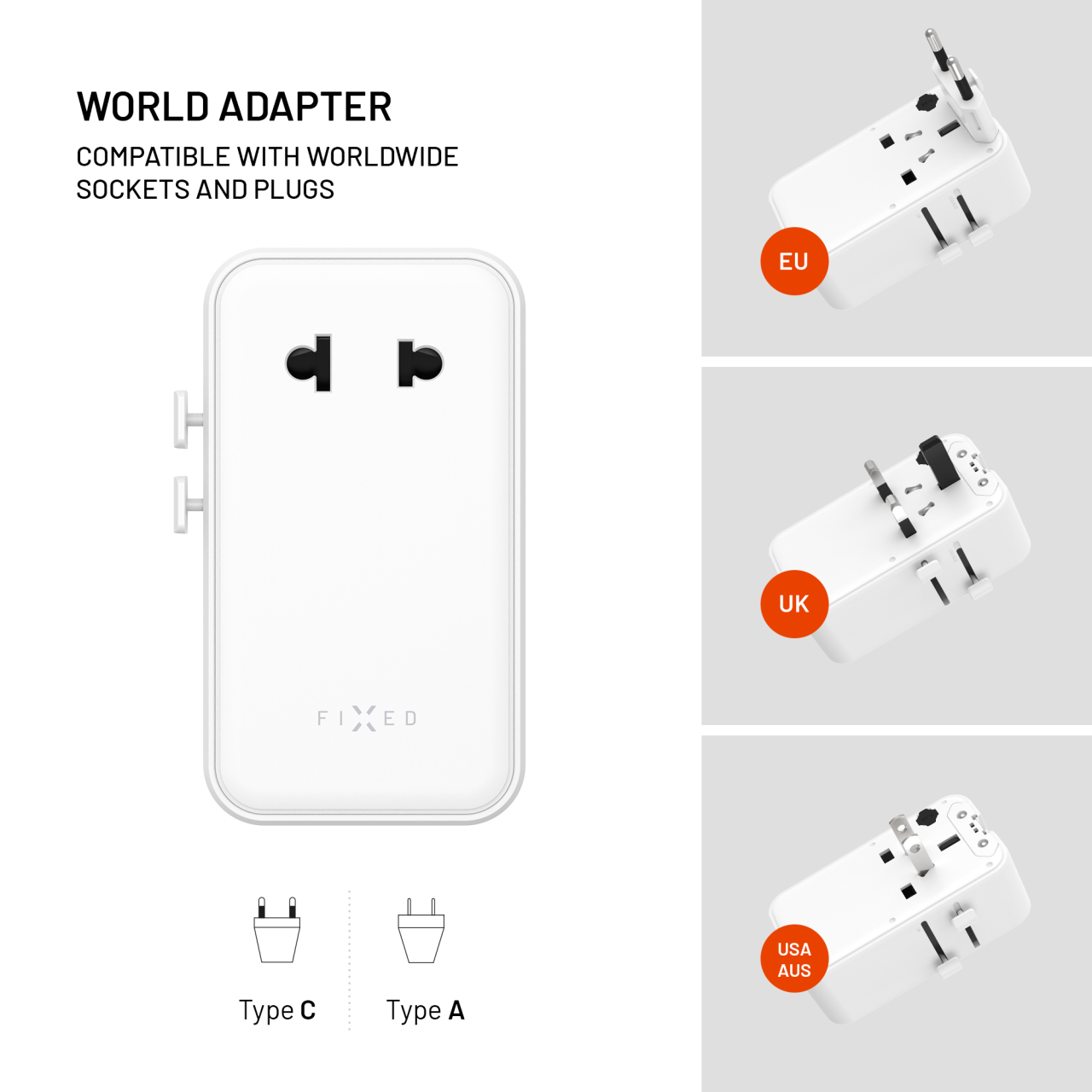Cestovní adaptér FIXED Voyager Slim 45W bílý