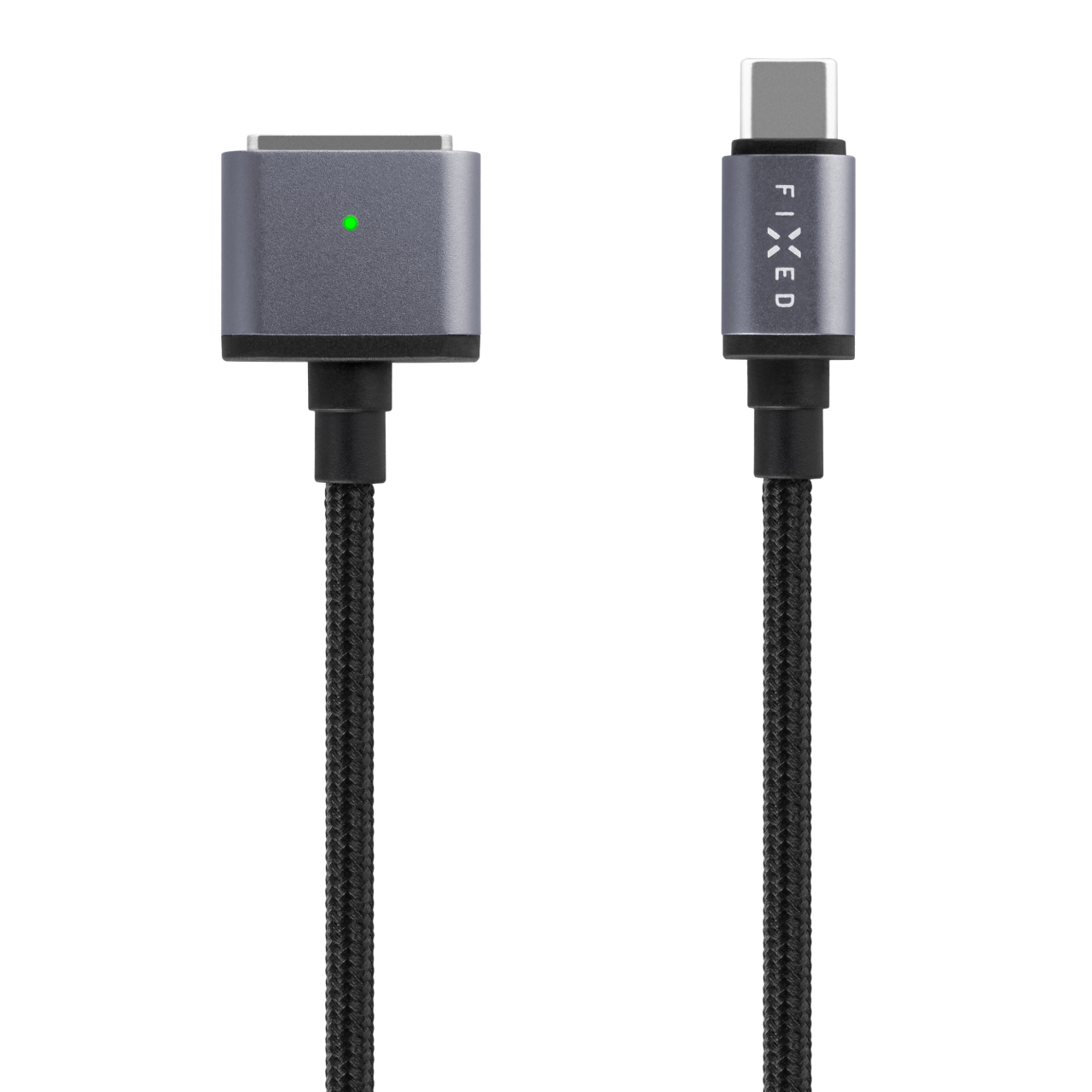 FIXED Nabíjecí opletený kabel s konektory USB-C/MagSafe 3, 2m, 140W, šedý