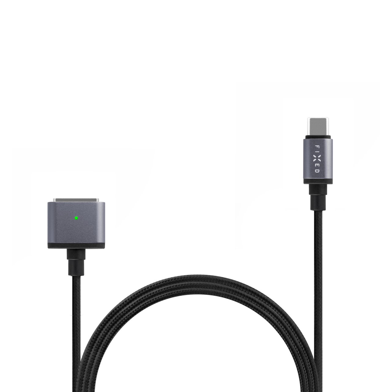 FIXED Nabíjecí opletený kabel s konektory USB-C/MagSafe 3, 2m, 140W, šedý