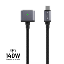 FIXED Nabíjecí opletený kabel s konektory USB-C/MagSafe 3, 2m, 140W, šedý