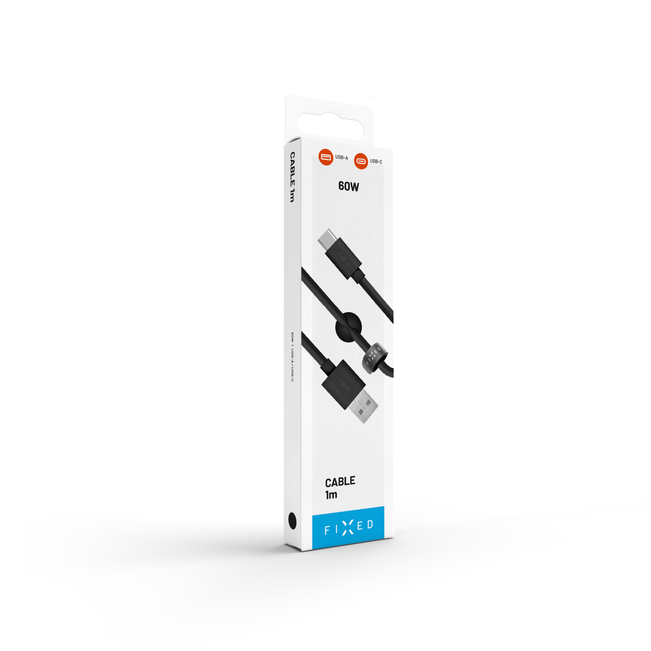 FIXED Datový a nabíjecí kabel s konektory USB/USB-C, USB 2.0, 1 metr, černý